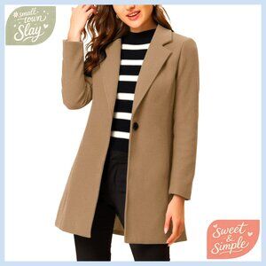 Women's Winter Overcoat Notched Lapel Pea Coat Long Sleeve Classic Fit